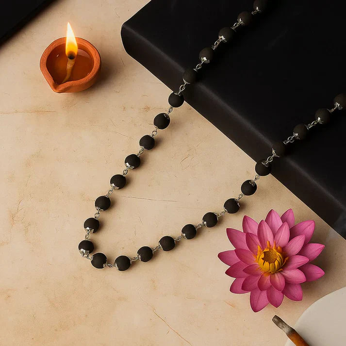 Silver Plated Karungali Mala - 100% Natural Ebony Wood